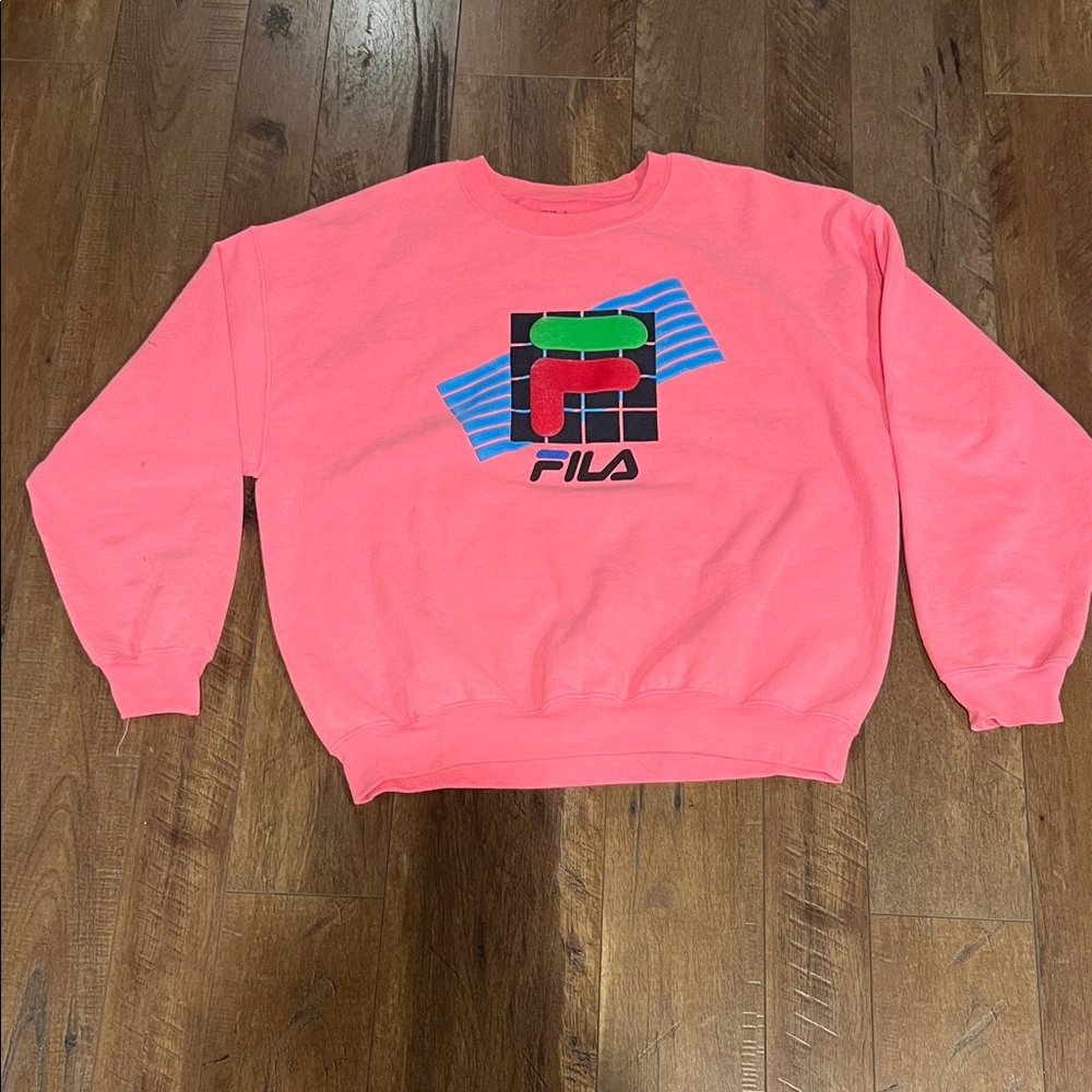 FILA Unisex Vibrant 80s Retro Pink Crewneck Sweatshirt
